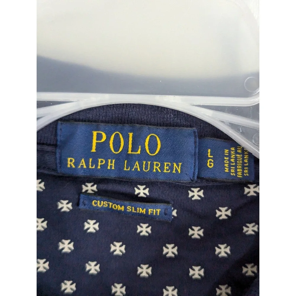 POLO Ralph Lauren Custom‎ Slim fit blue white cross design  L